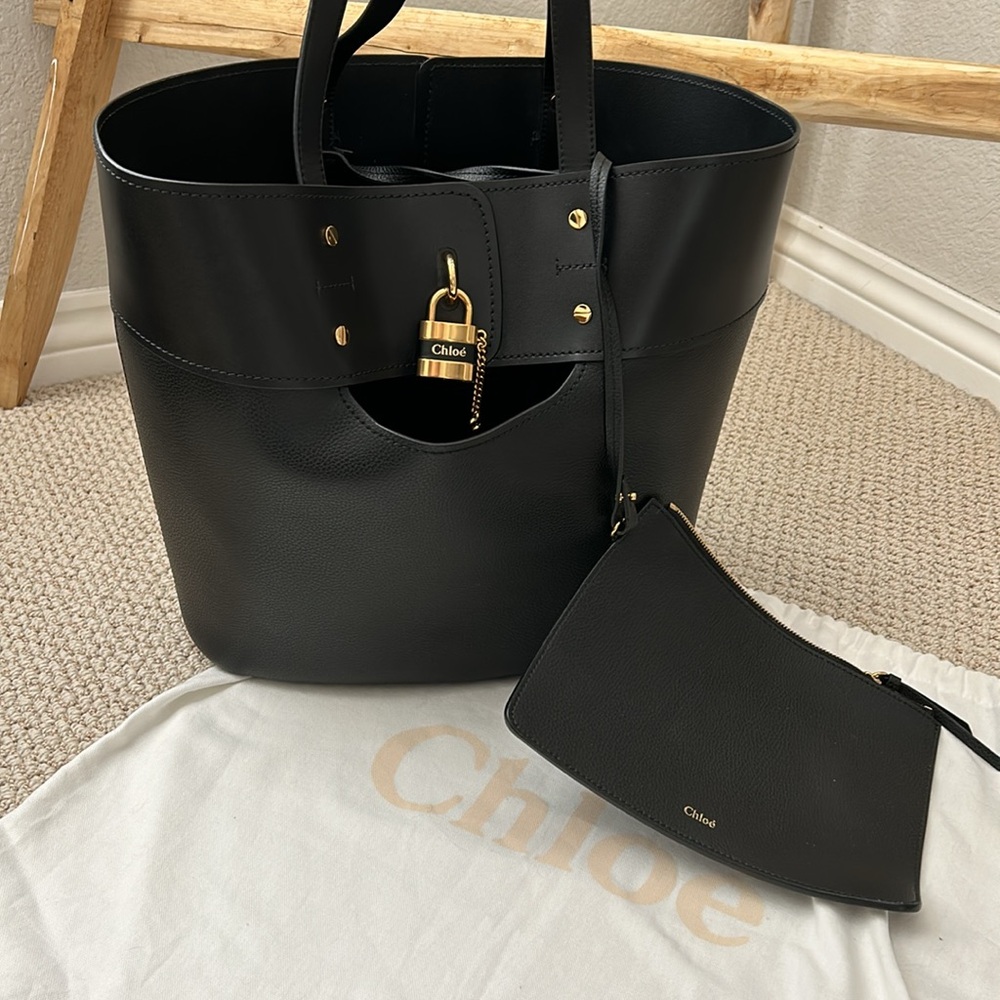 Chloe Black Tote Bag with Gold Accents